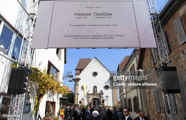 Death notice for Heiner Geissler is shown on a video wall during the memorial service for the former CDU secretary general and minister of social...