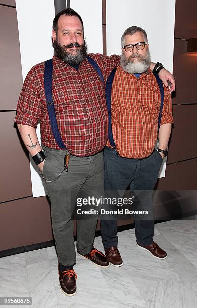 Jeffrey Costello and Robert Tagliapietra attend the launch party for DBA's 98% biodegradable pen at The Standard Hotel on May 14, 2010 in New York...