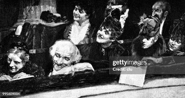 in the theater/opera: people in the third rank - watching opera stock illustrations