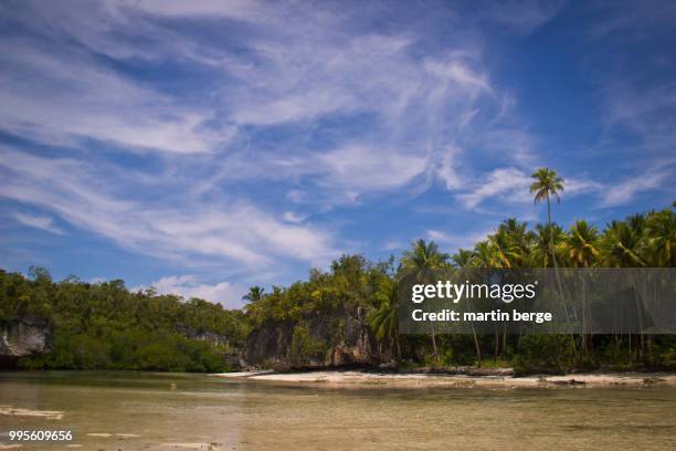 hidden beach, in raja ampat , indonesia. - raja ampat islands fotografías e imágenes de stock