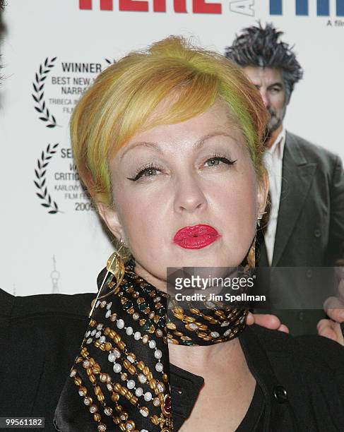 Singer Cyndi Lauper attends the premiere of "Here & There" at Quad Cinema on May 14, 2010 in New York City.