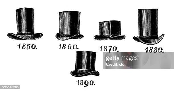 ilustrações de stock, clip art, desenhos animados e ícones de men's fashion: top hats second half 19th century - 2018