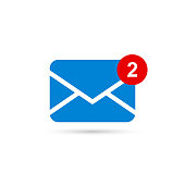 Two new messages icon with notification. Envelope with incoming message. Vector.