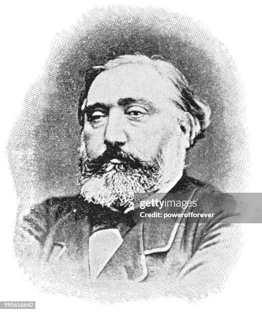ilustraciones, imágenes clip art, dibujos animados e iconos de stock de retrato de léon gambetta, 37 º primer ministro de francia - vestimenta-histórica
