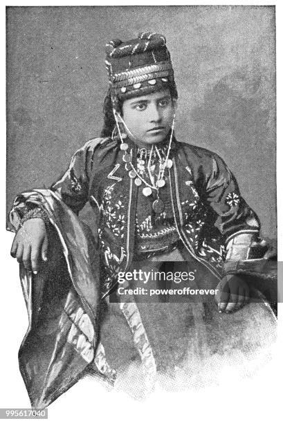 portrait of a woman in bethlehem, israel - ottoman empire - powerofforever stock illustrations