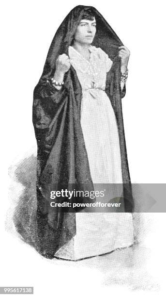 illustrazioni stock, clip art, cartoni animati e icone di tendenza di donna ebrea a gerusalemme, israele - impero ottomano - accessori di abbigliamento storico