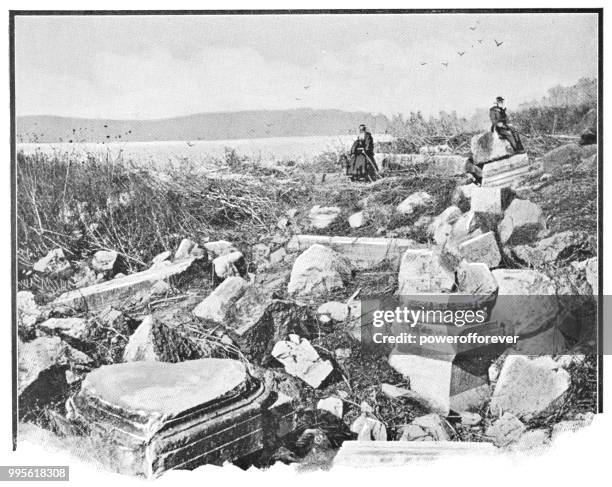 ruins of capernaum on the sea of galilee in israel - ottoman empire - capernaum stock illustrations