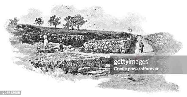 site of the stoning of saint stephen in jerusalem, israel - ottoman empire - street budapest stock illustrations