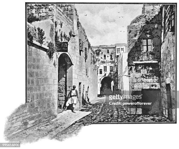 street in jerusalem, israel - ottoman empire - powerofforever stock illustrations