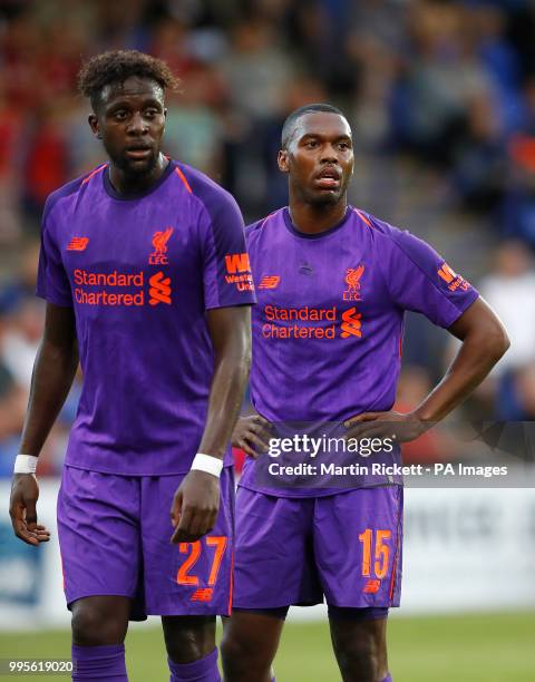 Liverpool''s Divok Origi and Daniel Sturridge , during the pre-season friendly match at Prenton Park, Birkenhead.