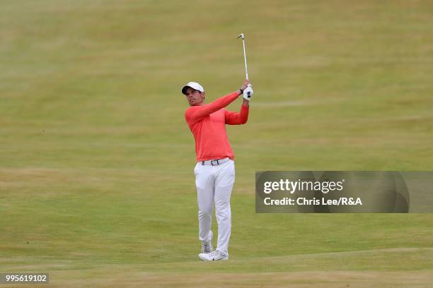 Adrien Saddier of France in action during the The Open Qualifying Series - Dubai Duty Free Irish Open at Ballyliffin Golf Club on July 8, 2018 in...