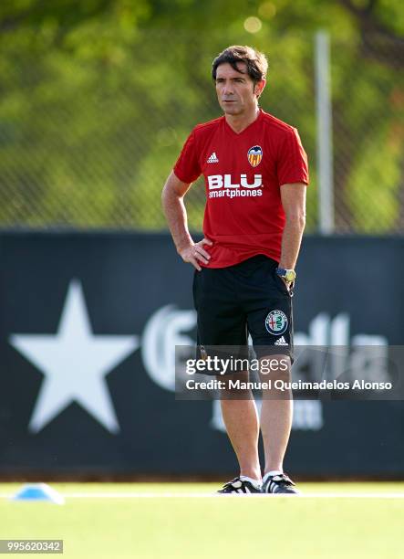 Marcelino Garcia Toral, Manager of Valencia CF looks on during training session at Paterna Training Centre on July 10, 2018 in Valencia, Spain.