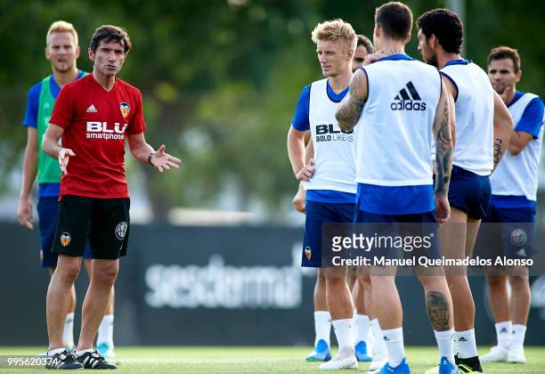 Marcelino Garcia Toral, Manager of Valencia CF gives instructions during training session at Paterna Training Centre on July 10, 2018 in Valencia,...