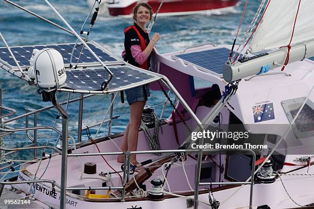 Teen sailor Jessica Watson arrives back home in Sydney following her world record attempt to become the youngest person to sail solo, non-stop and...