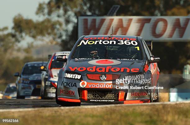 Jamie Whincup drives the Team Vodafone Holden during race 11 for round six of the V8 Supercar Championship Series at Winton Raceway on May 15, 2010...