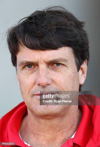 Paul Roos, coach of the Swans, looks on during the round eight AFL match between the Western Bulldogs and the Sydney Swans at Manuka Oval on May 15,...
