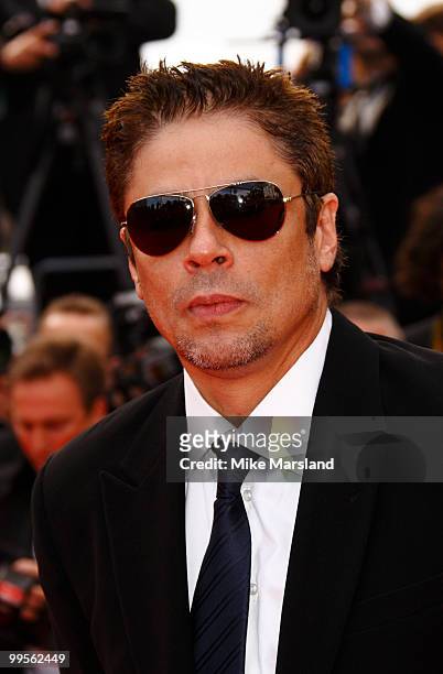 Benicio Del Toro attends the 'Il Gattopardo' premiere held at the Palais des Festivals during the 63rd Annual International Cannes Film Festival on...