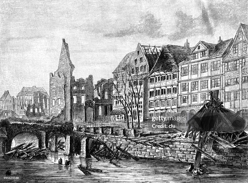 The old stock exchange in Hamburg after the fire