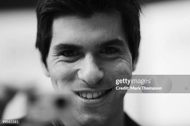 Jaime Alguersuari of Spain and Scuderia Toro Rosso models at the Amber Fashion Show and Auction held at the Meridien Beach Plaza on May 14, 2010 in...