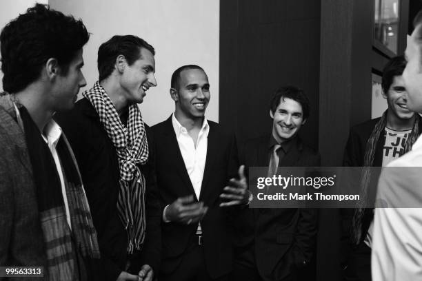 Lucas Di Grassi of Brazil and Virgin GP, Adrian Sutil of Germany and Force India, Lewis Hamilton of Great Britain and McLaren Mercedes, Timo Glock of...