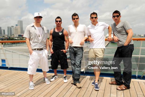 Donnie Wahlberg, Danny Wood, Jordan Knight, Joey McIntyre and Jonathan Knight attend New Kids On The Block Concert Cruise Launch on May 14, 2010 in...