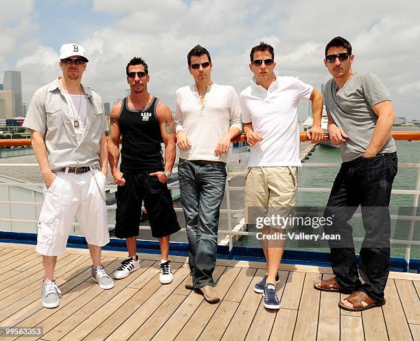 Donnie Wahlberg, Danny Wood, Jordan Knight, Joey McIntyre and Jonathan Knight attend New Kids On The Block Concert Cruise Launch on May 14, 2010 in...