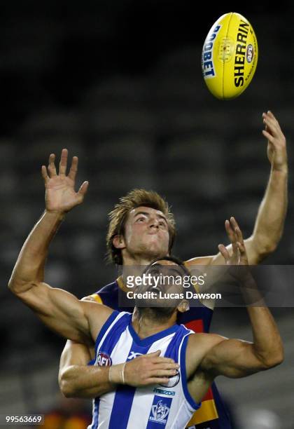 Daniel Wells of the Kangaroos attempts a mark during the round eight AFL match between the North Melbourne Kangaroos and the Adelaide Crows at Etihad...