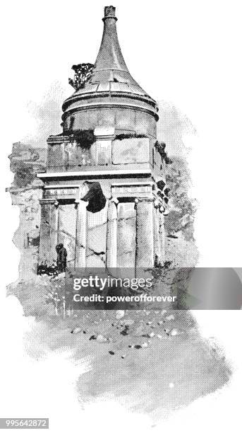 tomb of absalom in jerusalem, israel - ottoman empire - pillar of absalom stock illustrations