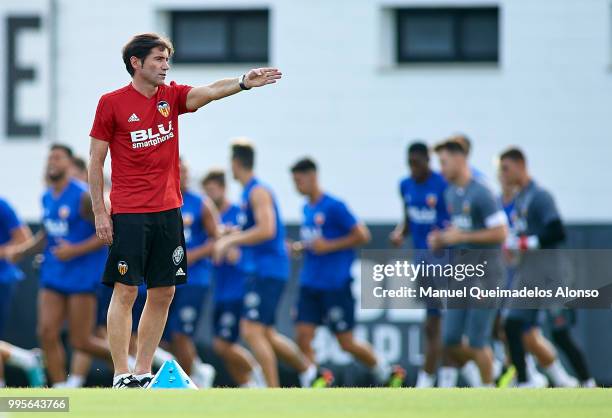 Marcelino Garcia Toral, Manager of Valencia CF gives instructions during training session at Paterna Training Centre on July 10, 2018 in Valencia,...