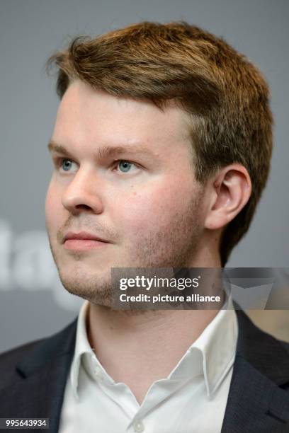 Michael Espendiller, parlamentarian CEO of the parliamentary group of the Alternative fuer Deutschland party, speaks to the press before the meeting...