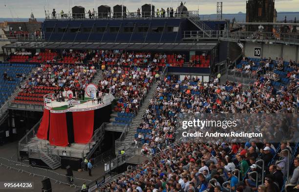 Rafa Cabrera Bello of Spain plays a shot during The Hero Challenge at the 2018 ASI Scottish Open at Edinburgh Castle on July 10, 2018 in Edinburgh,...