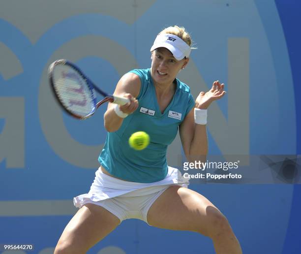 Alison Riske of the USA in action during day 5 of the AEGON Classic at the Edgbaston Priory Club in Birmingham on June 10, 2011.