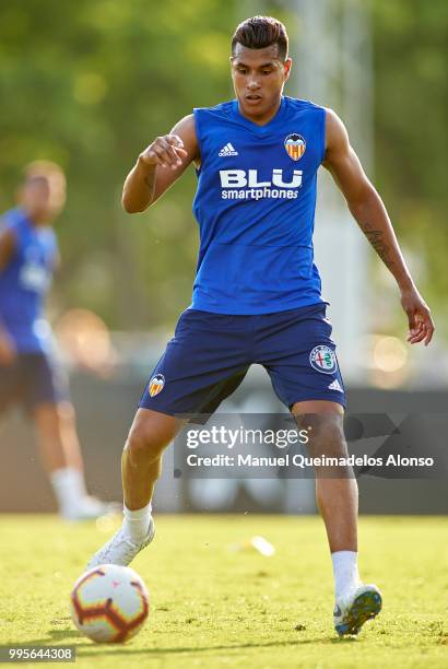 Jeison Murillo of Valencia CF in action during training session at Paterna Training Centre on July 10, 2018 in Valencia, Spain.