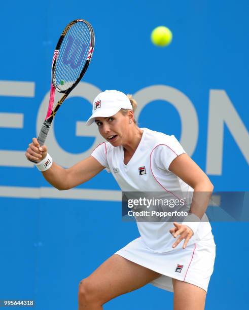 Marina Erakovic of New Zealand in action during day 5 of the AEGON Classic at the Edgbaston Priory Club in Birmingham on June 10, 2011.