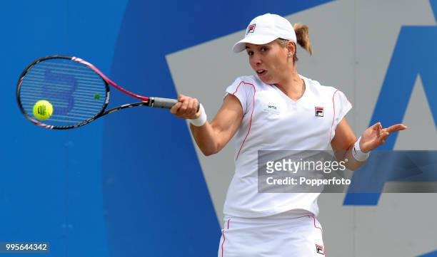 Marina Erakovic of New Zealand in action during day 5 of the AEGON Classic at the Edgbaston Priory Club in Birmingham on June 10, 2011.