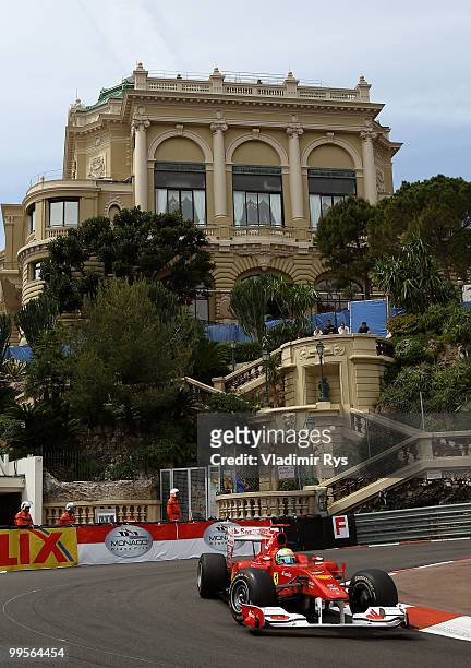 Felipe Massa of Brazil and Ferrari drives in the final practice session prior to qualifying for the Monaco Formula One Grand Prix at the Monte Carlo...