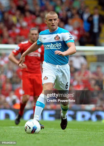 Lee Catermole of Sunderland in action during the Barclays Premier League match between Liverpool and Sunderland at Anfield in Liverpool on August 13,...