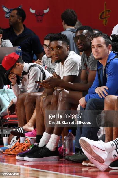 Donovan Mitchell of the the Utah Jazz looks on during the game between the the Utah Jazz and the Miami Heat during the 2018 Las Vegas Summer League...