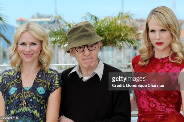 Actress Naomi Watts, writer/director Woody Allen and actress Lucy Punch attend the 'You Will Meet A Tall Dark Stranger' Photocall held at the Palais...