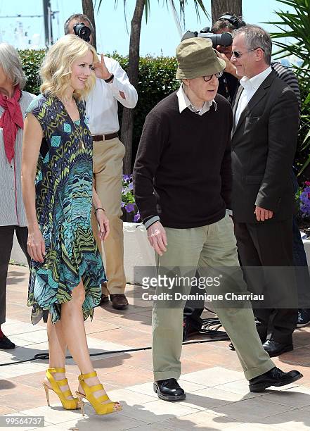 Actress Naomi Watts and writer/director Woody Allen attend the 'You Will Meet A Tall Dark Stranger' Photocall held at the Palais des Festivals during...