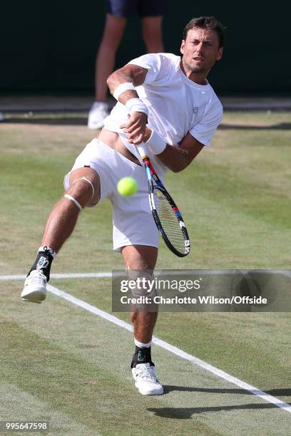 Mens Doubles - Mike Bryan & Jack Sock v Divij Sharan & Artem Sitak - Artem Sitak at All England Lawn Tennis and Croquet Club on July 10, 2018 in...