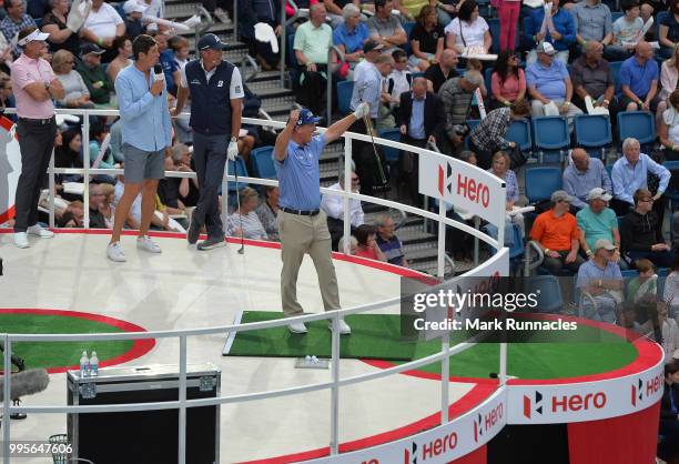 Charlie Hoffman of USA reacts after good a shot during The Hero Challenge at the 2018 ASI Scottish Open at Edinburgh Castle on July 10, 2018 in...