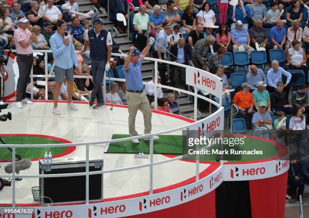 Charlie Hoffman of USA reacts after good a shot during The Hero Challenge at the 2018 ASI Scottish Open at Edinburgh Castle on July 10, 2018 in...