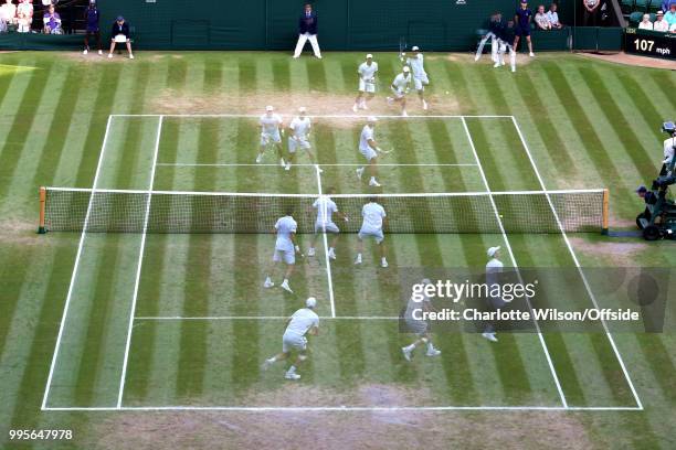 Mens Doubles - Raven Klaasen & Michael Venus v Jamie Murray & Bruno Soares - A general view and abstract view of match action on Centre Court at All...