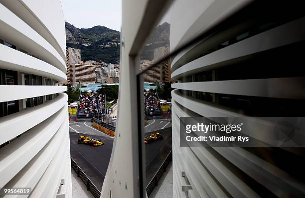 Vitaly Petrov of Russia and Renault drives during the final practice session prior to qualifying for the Monaco Formula One Grand Prix at the Monte...