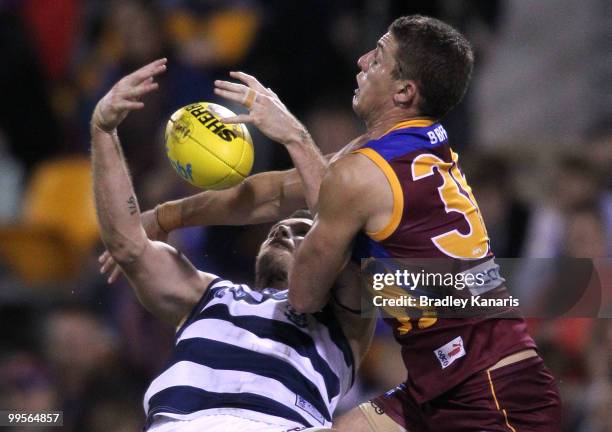 Cameron Mooney of the Cats takes a mark during the round eight AFL match between the Brisbane Lions and the Geelong Cats at The Gabba on May 15, 2010...