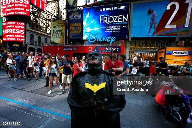 Fans gather for a public viewing event at Times Square to watch 2018 FIFA World Cup Russia Semi Final match between France and Belgium on July 10,...