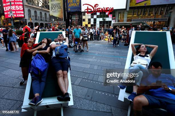 Fans gather for a public viewing event at Times Square to watch 2018 FIFA World Cup Russia Semi Final match between France and Belgium on July 10,...