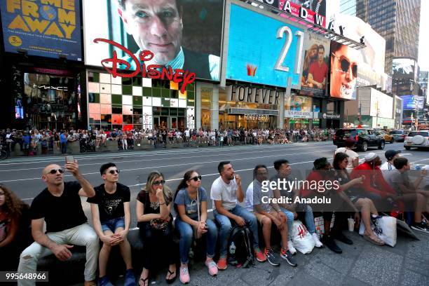 Fans gather for a public viewing event at Times Square to watch 2018 FIFA World Cup Russia Semi Final match between France and Belgium on July 10,...