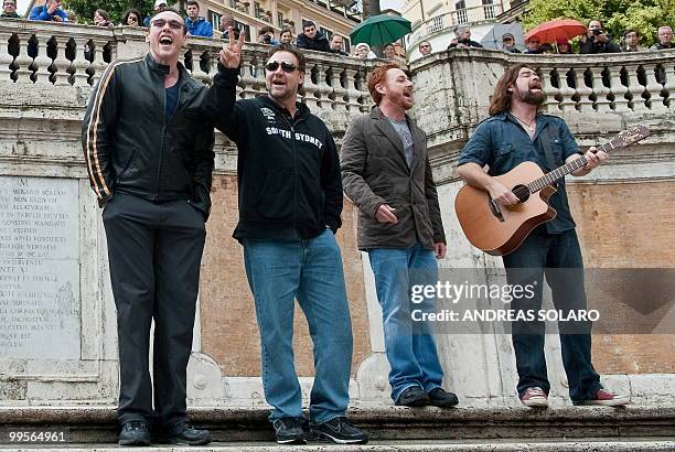 Actors of the movie "Robin Hood" Kevin Durand, Russell Crowe, Scott Grimes and Alan Doyle perform a concert on the Spanish Steps during their visit...